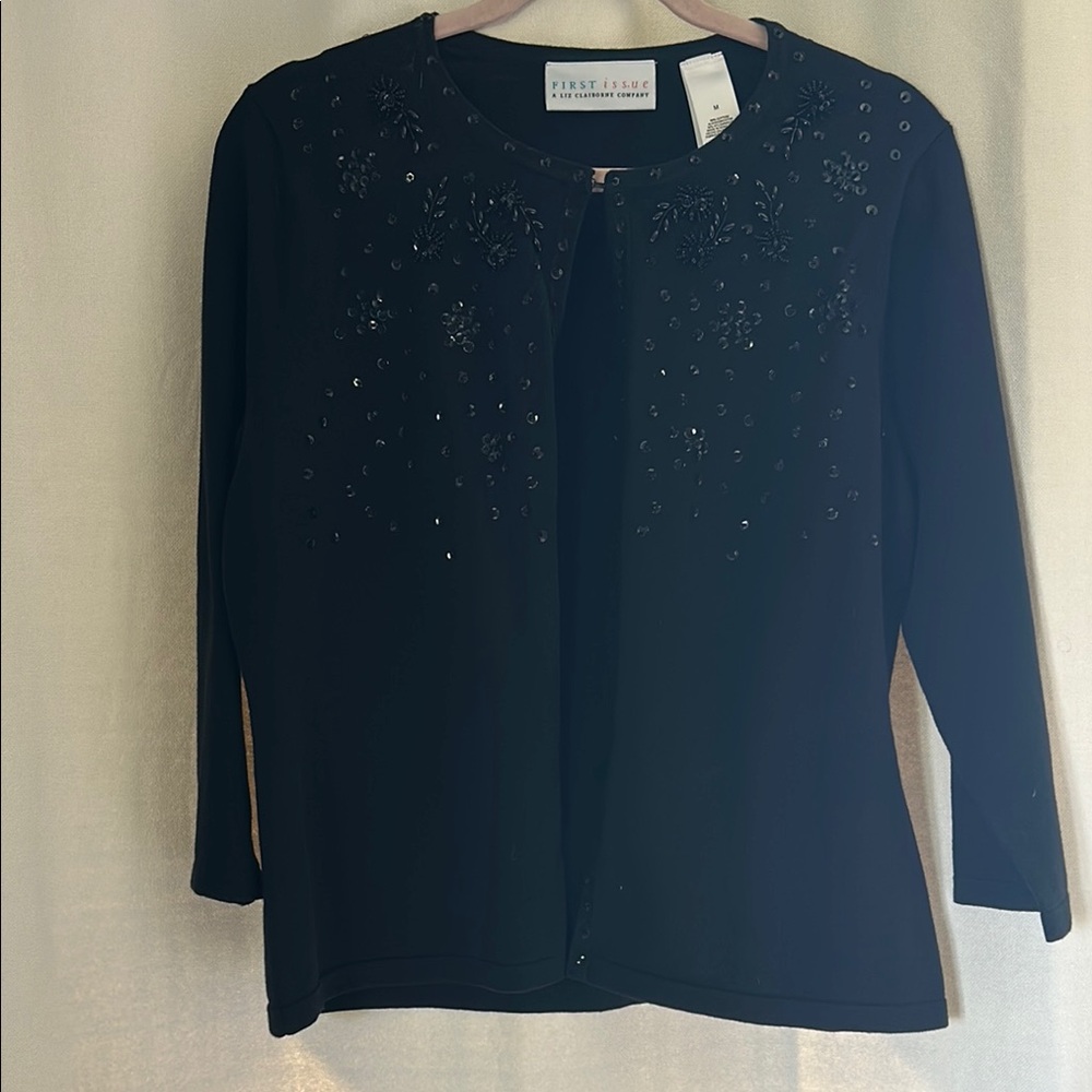 First Issue by Liz Claiborne, Black Embellished Cardigan